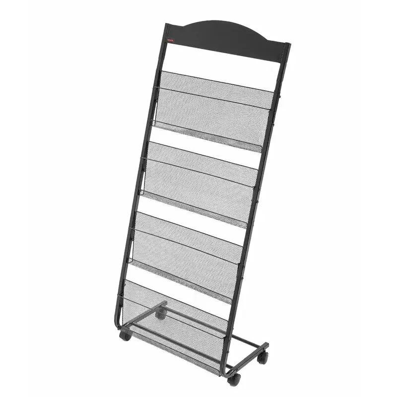 Présentoir à brochures 4 niveaux, porte-brochures sur pied avec roulettes, porte-revues robuste pour journaux, présentoir à magazines mobile pour expositions, bureaux, hôtels, salons artisanaux