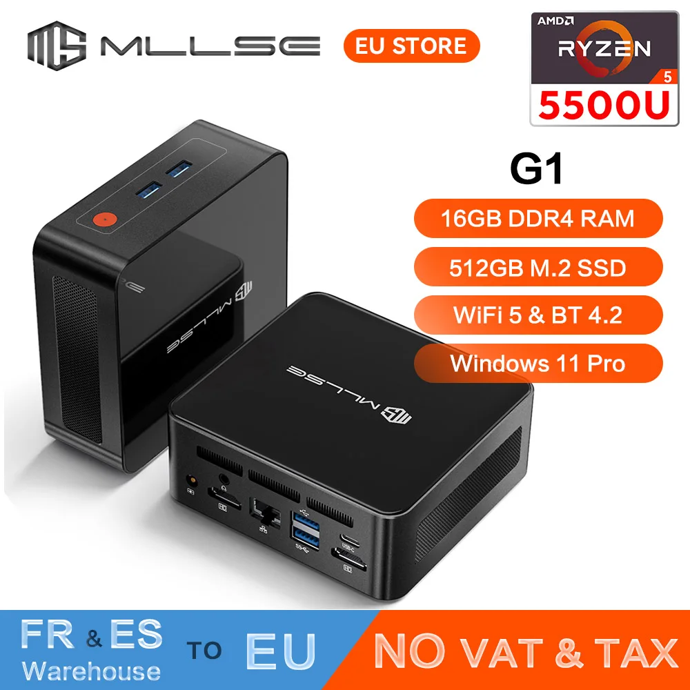 MLLSE Mini-PC G1 AMD Ryzen5 5500U Prozessor 16GB DDR4 512GB SSD WiFi-5 BT4.2 Windows11 Pro Mini-Computer für Spiele & Arbeit