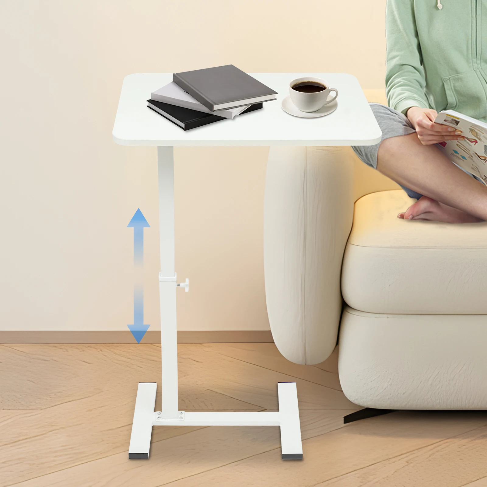Überbett-Tisch mit versteckten Rollen, verstellbarer Bett-Tisch für den Heimgebrauch, H-förmige Basis, weißer moderner Rolltisch und Laptop-Wagen zum Arbeiten, Lesen und Essen