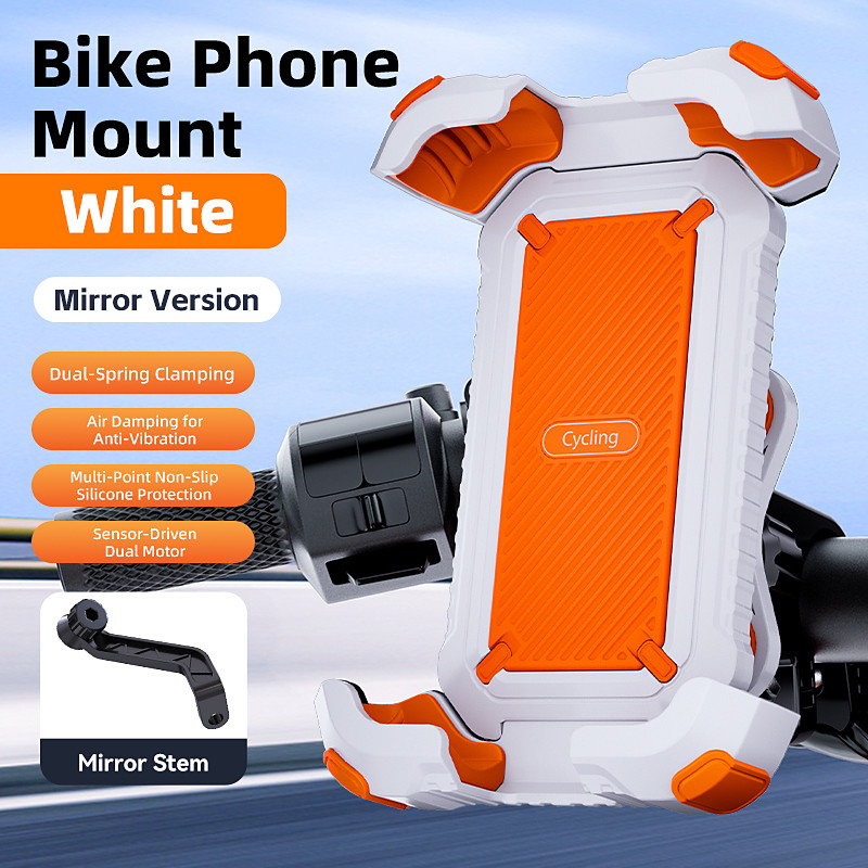 Motorcycle Phone Mount with Vibration Dampener, 4-Axis Damping Anti-Shake Bike Phone Holder, One-Click Lock, 360° Rotation Universal Bicycle Cell Phone Mount for Handlebar Rearview Mirror