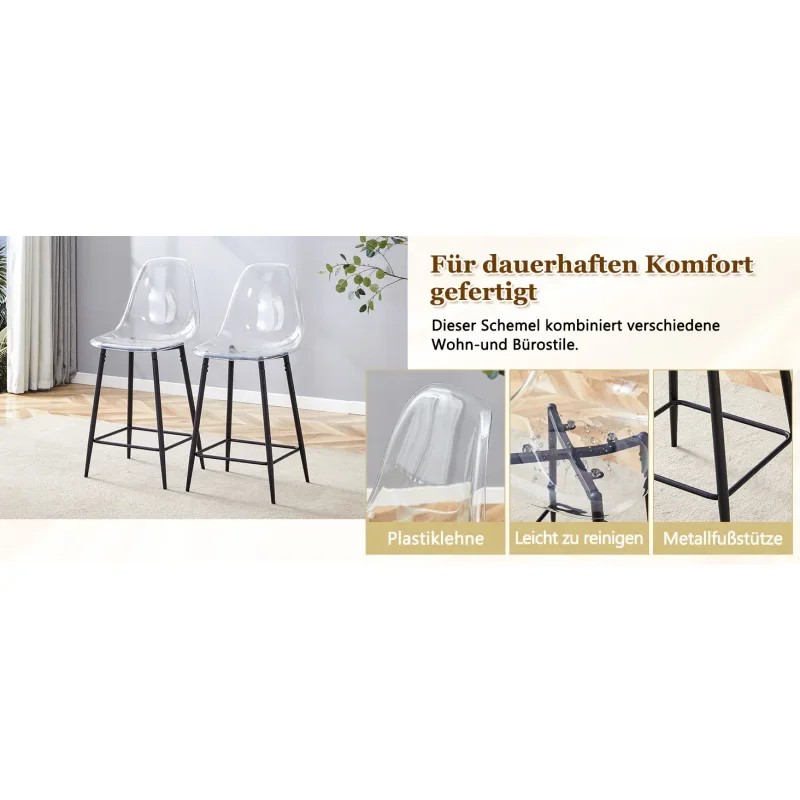 Transparentes Barhocker-Set, 4er-Pack, mit Metallgestell in Silber/Gold/Schwarz, Moderne Design-Stühle für Küche, Bar oder Esszimmer (Nur Stühle, ohne Tisch)