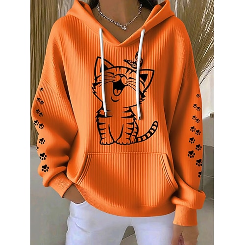 Damen Kapuzenpullover Grafik Tiermotiv Lässig Langarm Mit Kapuze Normale Oberteile Lässig Alltagskleidung Weiß Rosa Orange Frühling Herbst