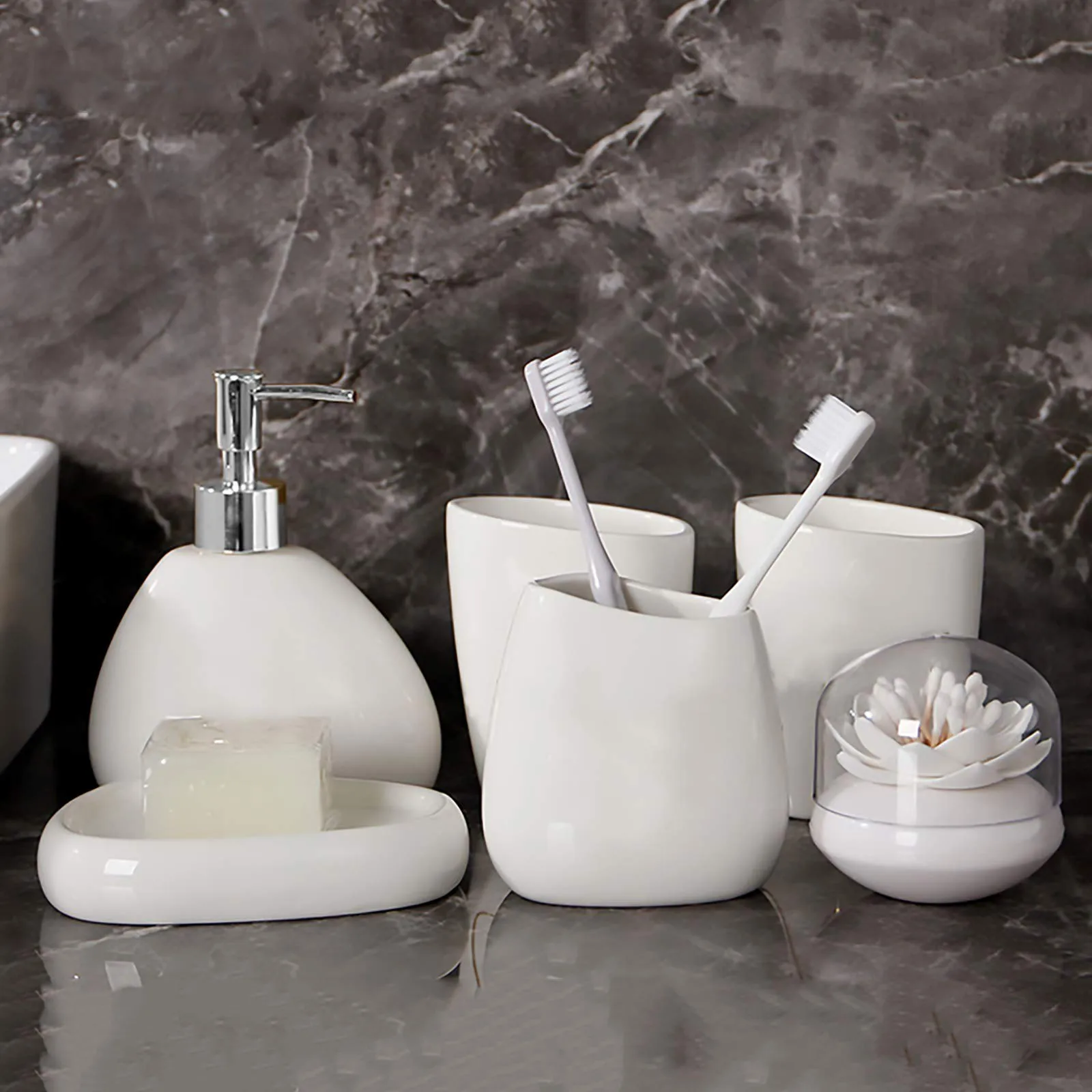 Ensemble d'accessoires de salle de bain en céramique de luxe, ensemble de comptoir de salle de bain, distributeur de savon, porte-brosse à dents, porte-savon, accessoires de salle de bain