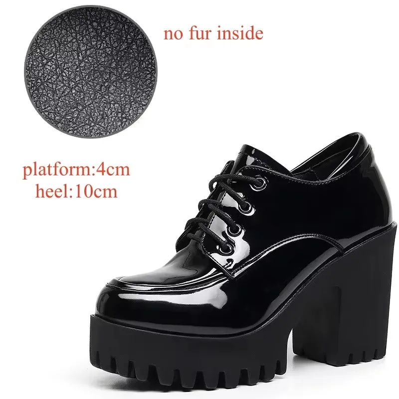 8 cm 10 cm Kleine Größe 32-43 Retro Tiefer Mund Elegante Dicke Plattform Oxford Schuhe 2025 Herbst Block High Heel Schuhe Büro Mama Arbeit