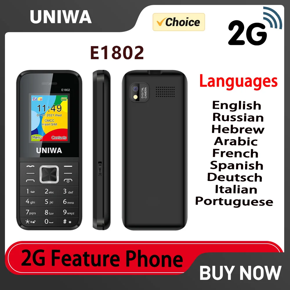 UNIWA E1802 2G Mobiltelefon 1,77 Zoll Tastatur-Handy Drucktasten 1800mAh Telefon für Senioren Dual-SIM Dual-Standby Drahtloses FM-Radio