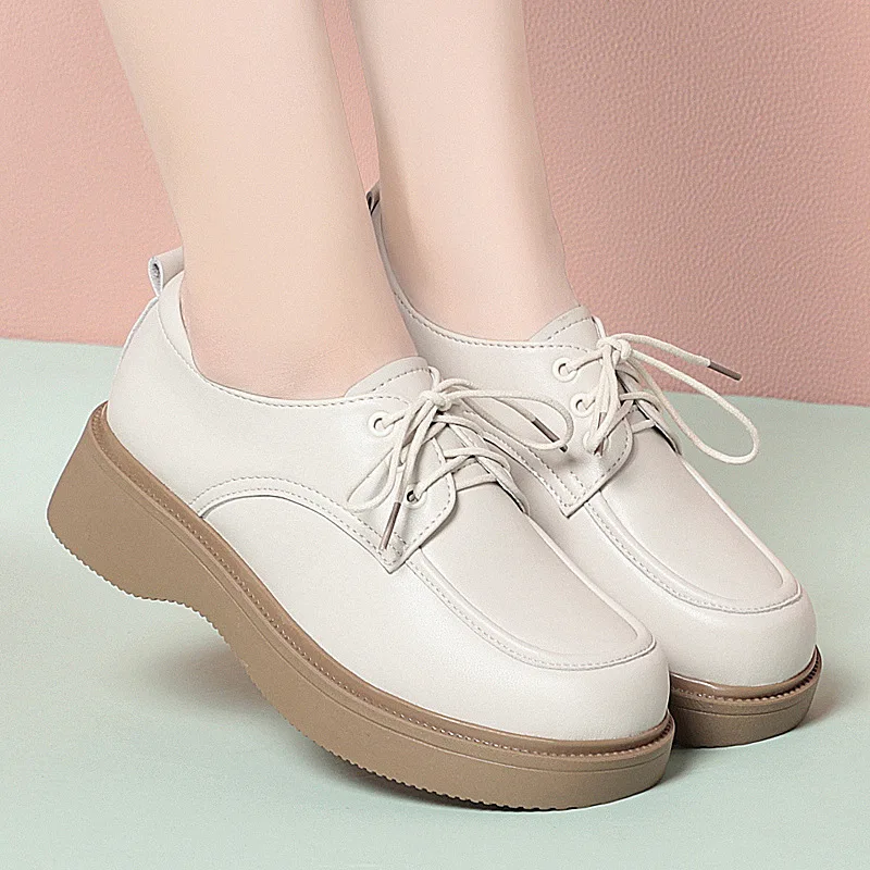4 cm Plus Größe 35-43 Retro Dicken Boden Plattform Schuhe Casual 2025 Herbst Elegante frauen Schuhe Aus Echtem leder Loafer Büro