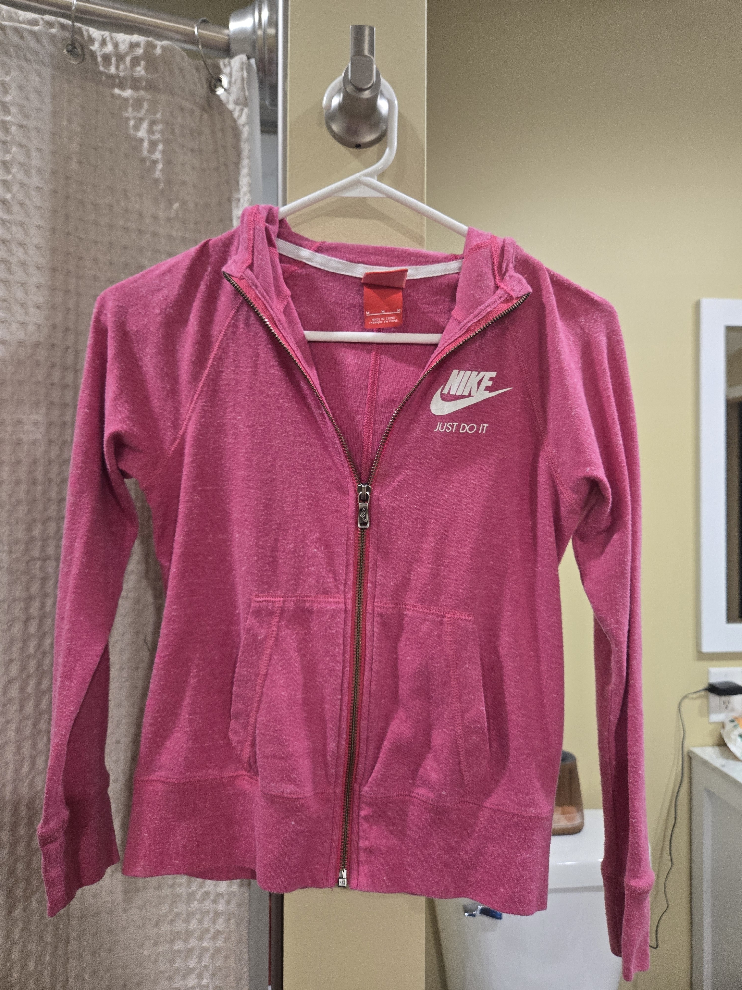 Nike Shirts & Tops | Girls Medium Nike Hot Pink Cotton Blend Full-Zip Hoodie Back To School Clothes | Color: Pink/White | Size: Mg