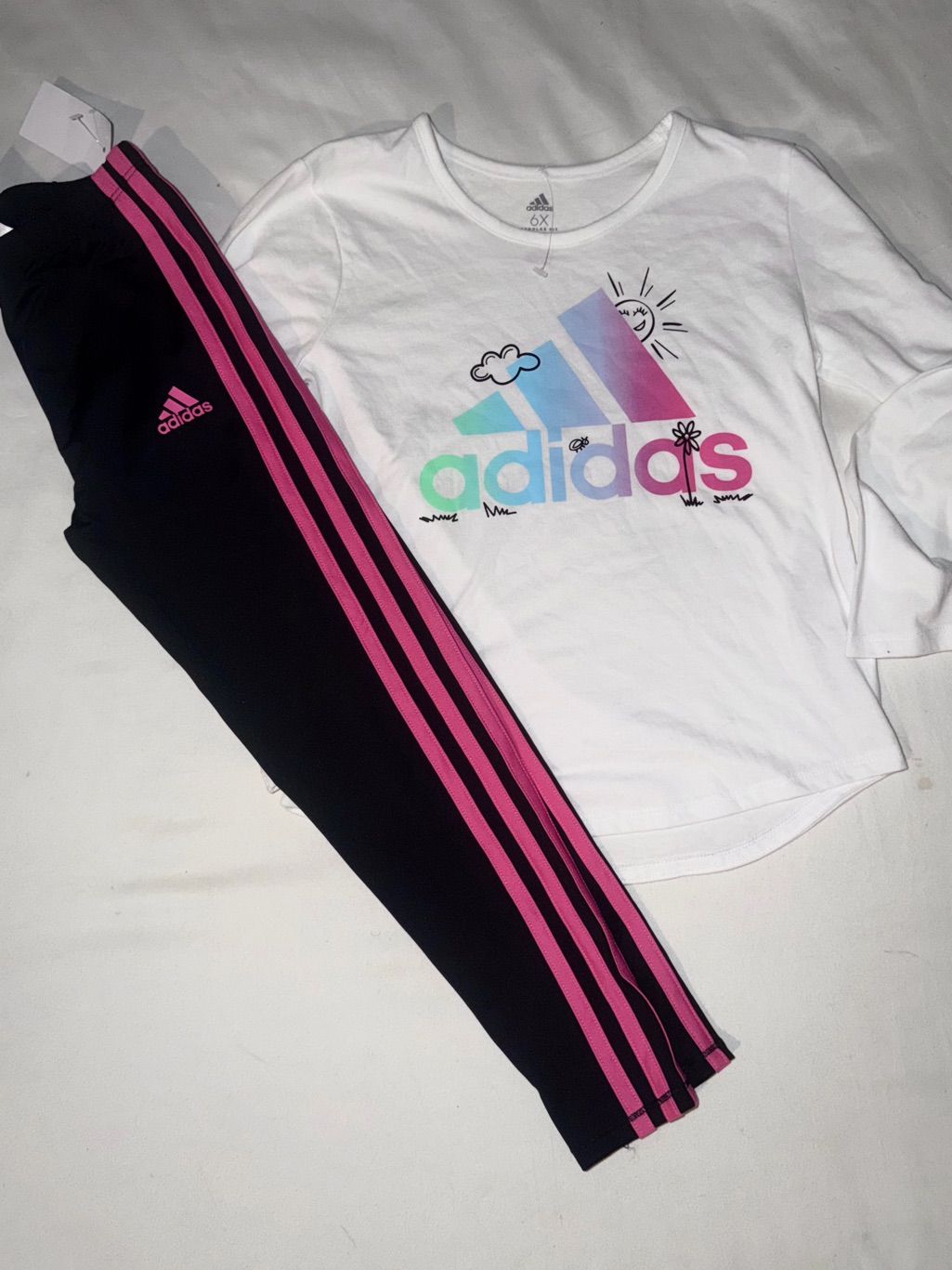 Adidas Matching Sets | Adidas Girls Youth 2pc Active Wear Legging & Tee Set - 6x Youth | Color: Black/Pink | Size: 6xg
