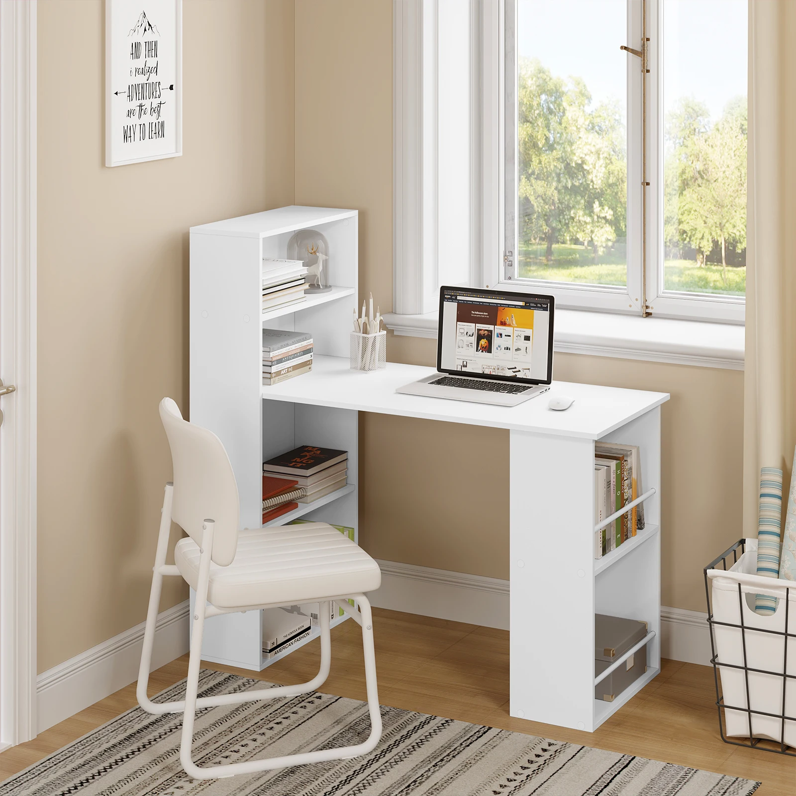 EUGAD 122 x 120 x 55 cm Computer-Büroschreibtisch, moderner Eck-Schreibtisch mit Ablageflächen für das Wohnzimmer, das Heimbüro