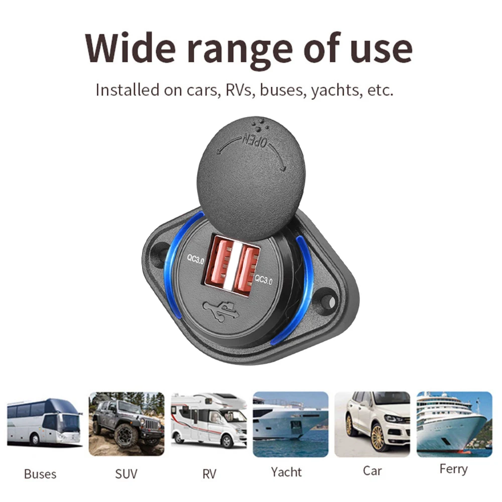 12–24 V Dual-Ports-Autoladegerät, USB-Ladegerät, Steckdose, Netzteil mit Schiebekappe für Auto, Motorrad, LKW, ATV, Wohnmobil, Boot