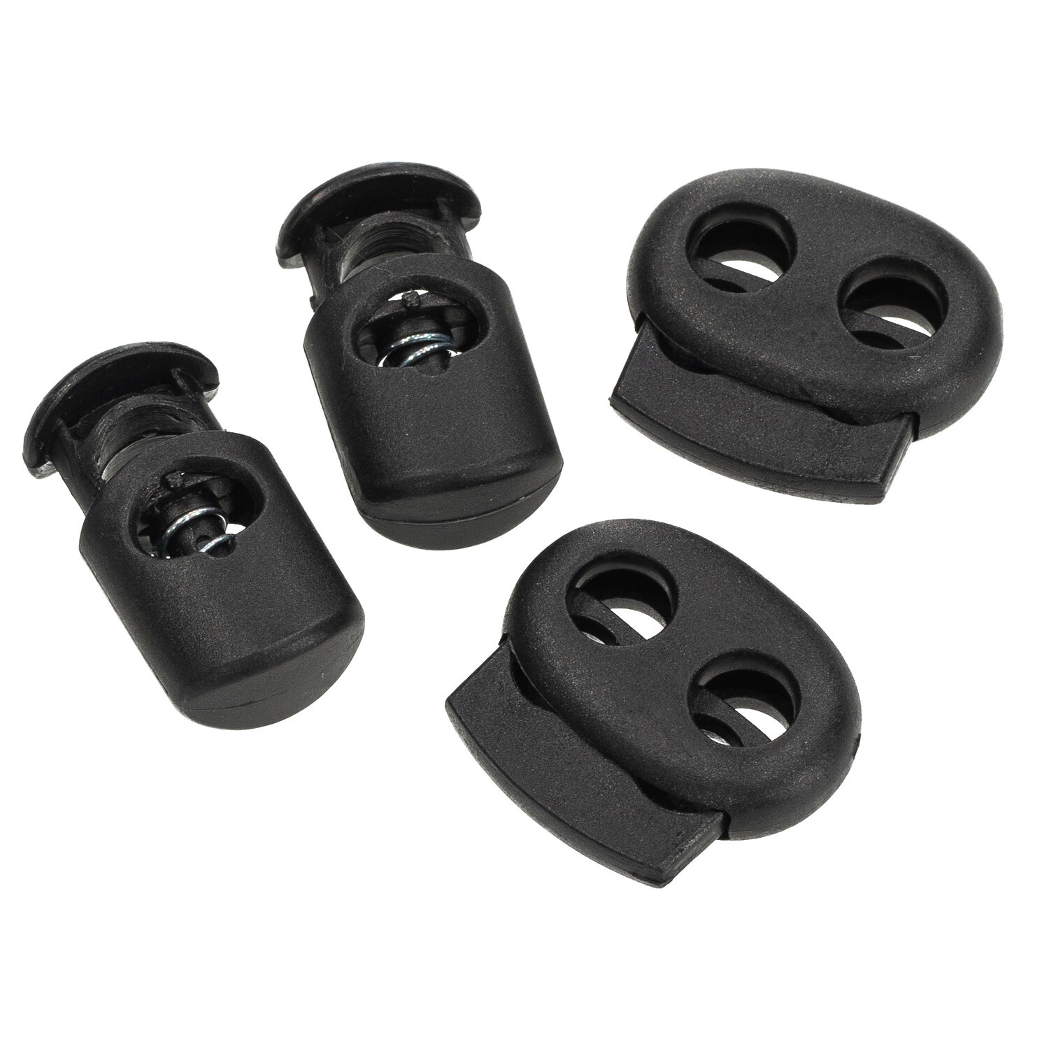 buttinette Kordelstopper-Set, schwarz, für Kordeln bis 8 mm Ø, Inhalt: 4 Stück
