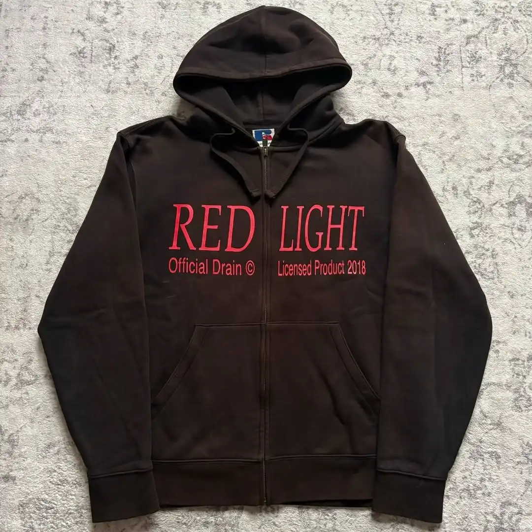Red Light Zip-Up Oversized Hoodie Grunge Streetwear Gothic Sweatshirt Hoodies Women Tops Men Clothing Goth Harajuku Y2k Clothes