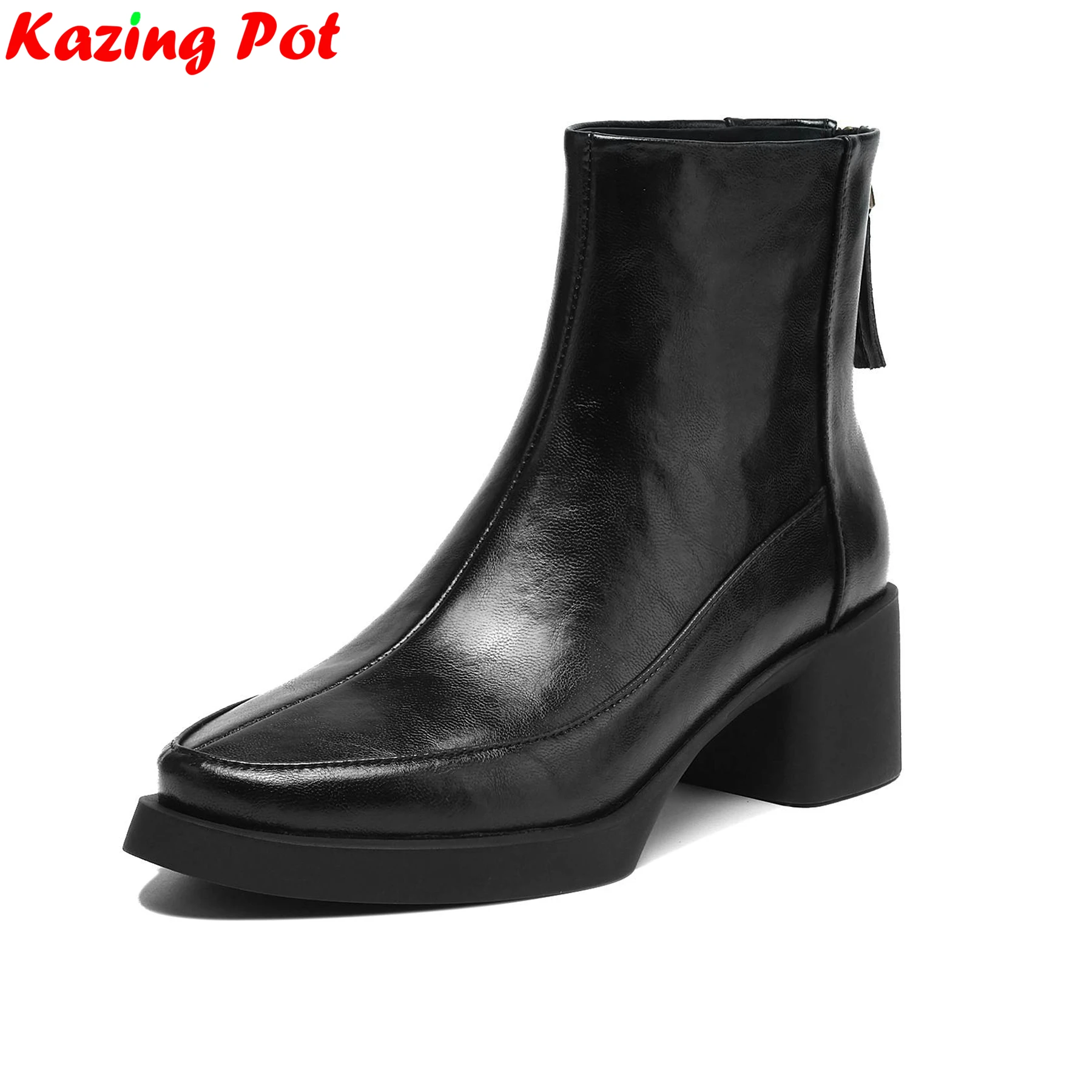 Plus Größe 34-43 Kuh Haut Runde Kappe Zipper High Heels Moderne Motorräder Stiefel Warme Winter Schuhe Dating Retro marke Stiefeletten