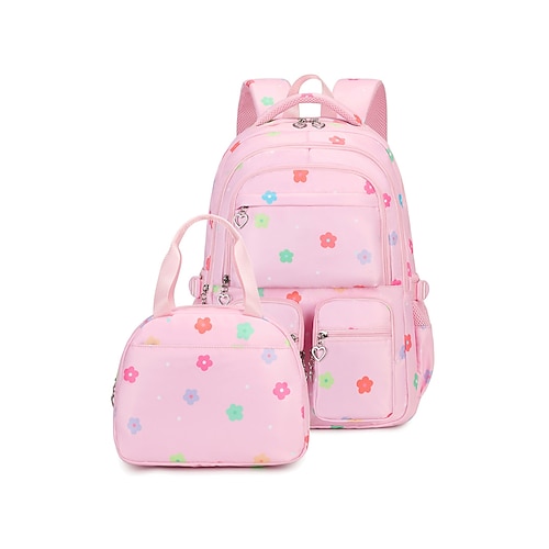 Set di zaino scolastico rosa a fiori per ragazze, composto da zaino e borsa per il pranzo, ideale per studentesse delle scuole elementari e medie. Zaino leggero e grazioso per la scuola di tutti i