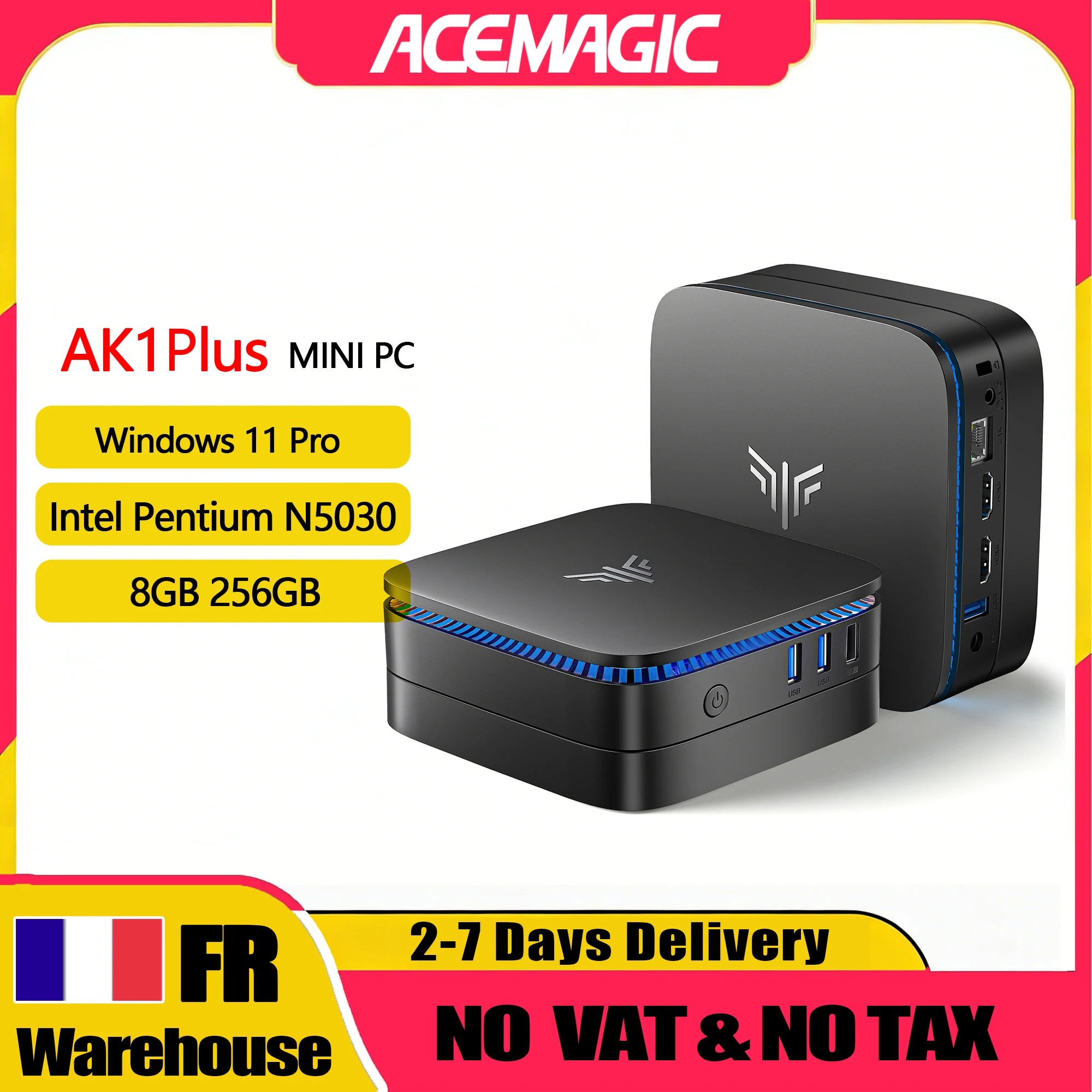 ACEMAGIC AK1PLUS Mini-PC - Intel Pentium N5030 Mini-PC - 8GB LPDDR4 256GB PCIe M.2 SSD - Mini-Computer (4C/4T, insgesamt 3,1 GHz) - Desktop-Computer - WiFi5 - BT4.2
