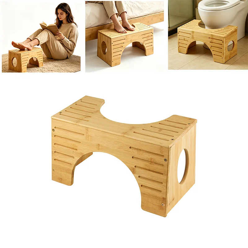 Bambus-Toilettenhocker, Fußstütze für WC für Erwachsene und Kinder, breiter stabiler tragbarer Badezimmer-Hocker, ergonomisch leicht zu reinigen, geeignet für Schwangere und Senioren