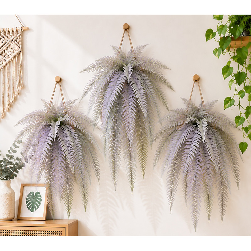 3Pcs Artificial Hanging Fern Plant Wall Decor, 18 Heads Faux Persian Fern Leaves Greenery, 29 inch Large Size Realistic Artificial Plants for Home Garden Office Indoor Outdoor Decoration