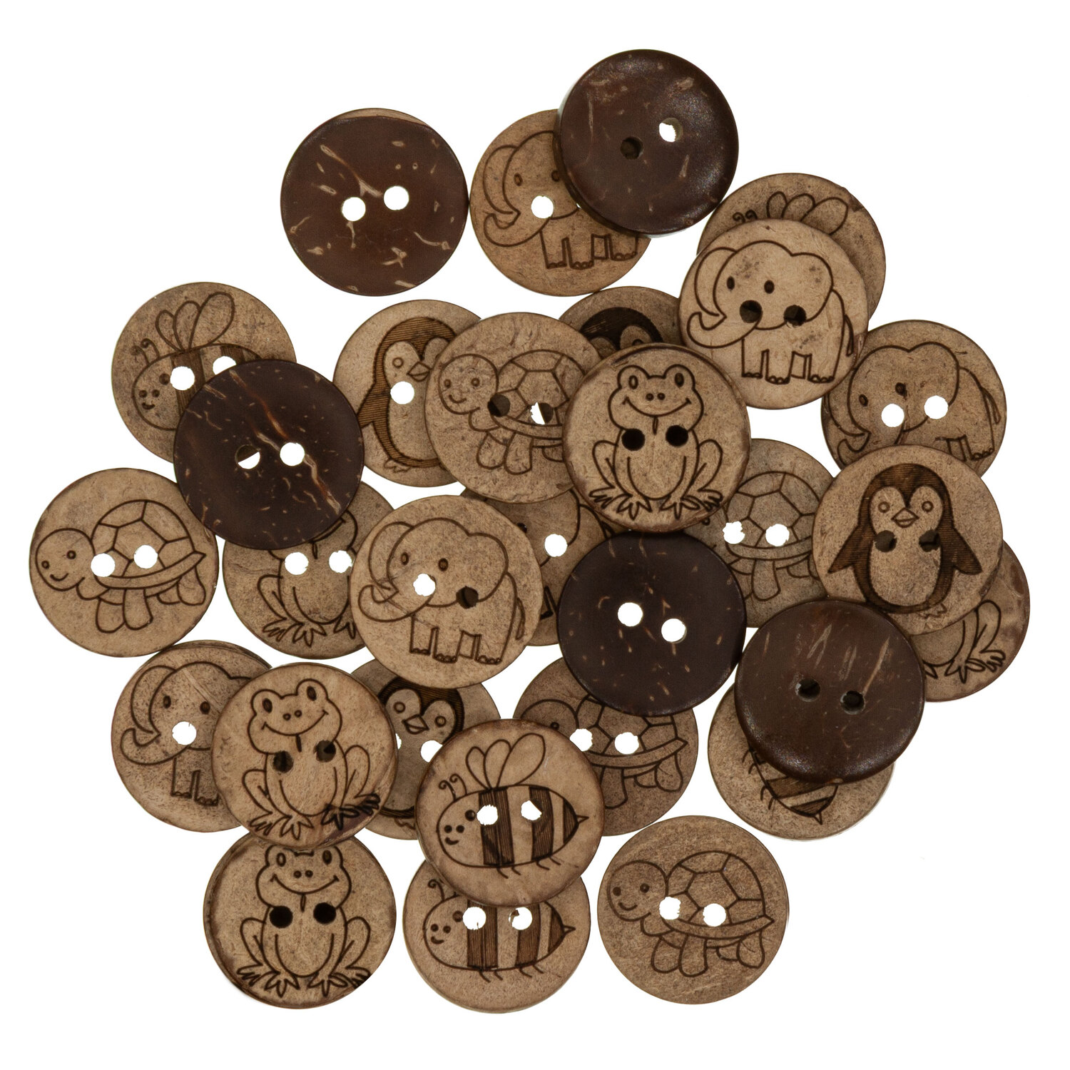 buttinette Kokosnuss-Knöpfe Tiermotive, Größe: 18 mm, 30 Stück