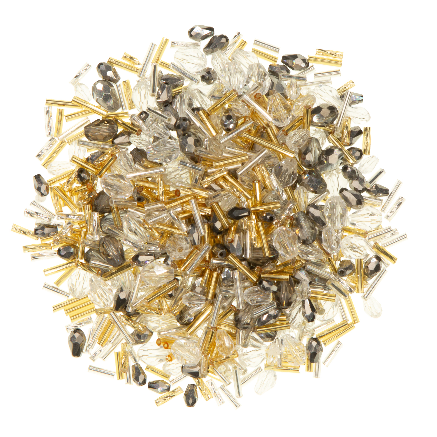 Glasperlenmix, gold-silber-transparent, 4–9 mm