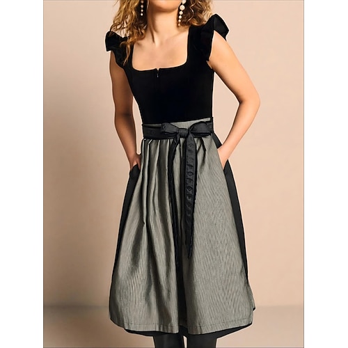 Oktoberfest Robe Dirndl Longueur midi Décolleté balconnet Manche Papillon Bavarois Allemand Munich Prairies Femmes Carnaval Fête de la Bière Tissu de style traditionnel Sans chemisier