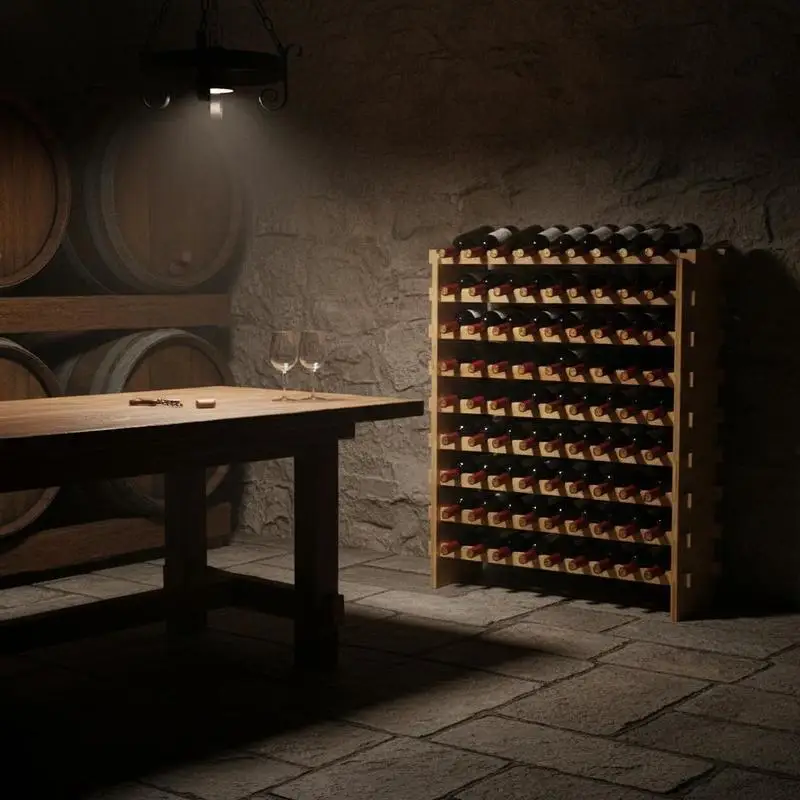 Casier à vin pour 72 bouteilles, casier à bouteilles en bambou avec 8 compartiments, casier à vin vintage en métal empilable pour cave, bar, entrepôt, etc. Porte-bouteilles, support pour bouteilles de