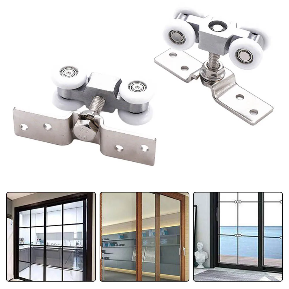 2 Stück Schiebetürrollen-Hardware Schiebetüren Riemenscheibe 4-Räder Glastür Hängeschiene Schienenrolle Stille Nylonräder