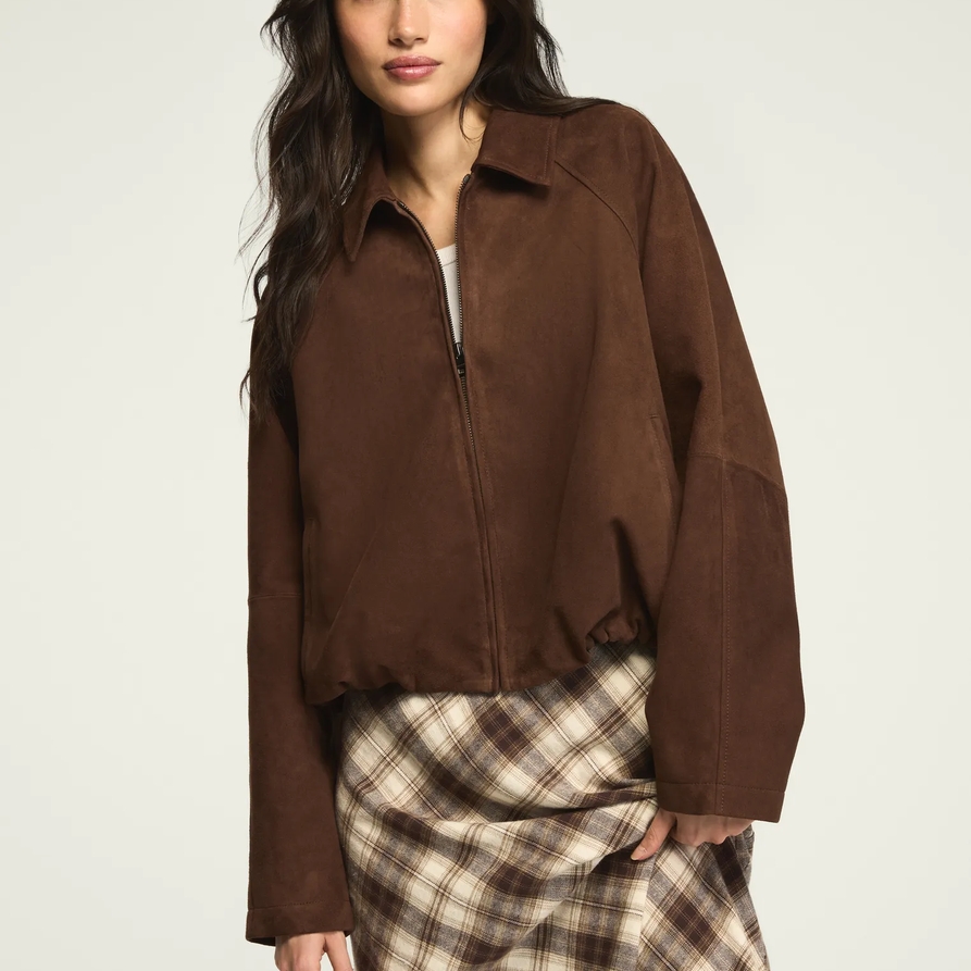 Lucky Brand Suede Bubble Jacket - Women's Clothing Outerwear Jackets Coats in Brown Stone, Size XS