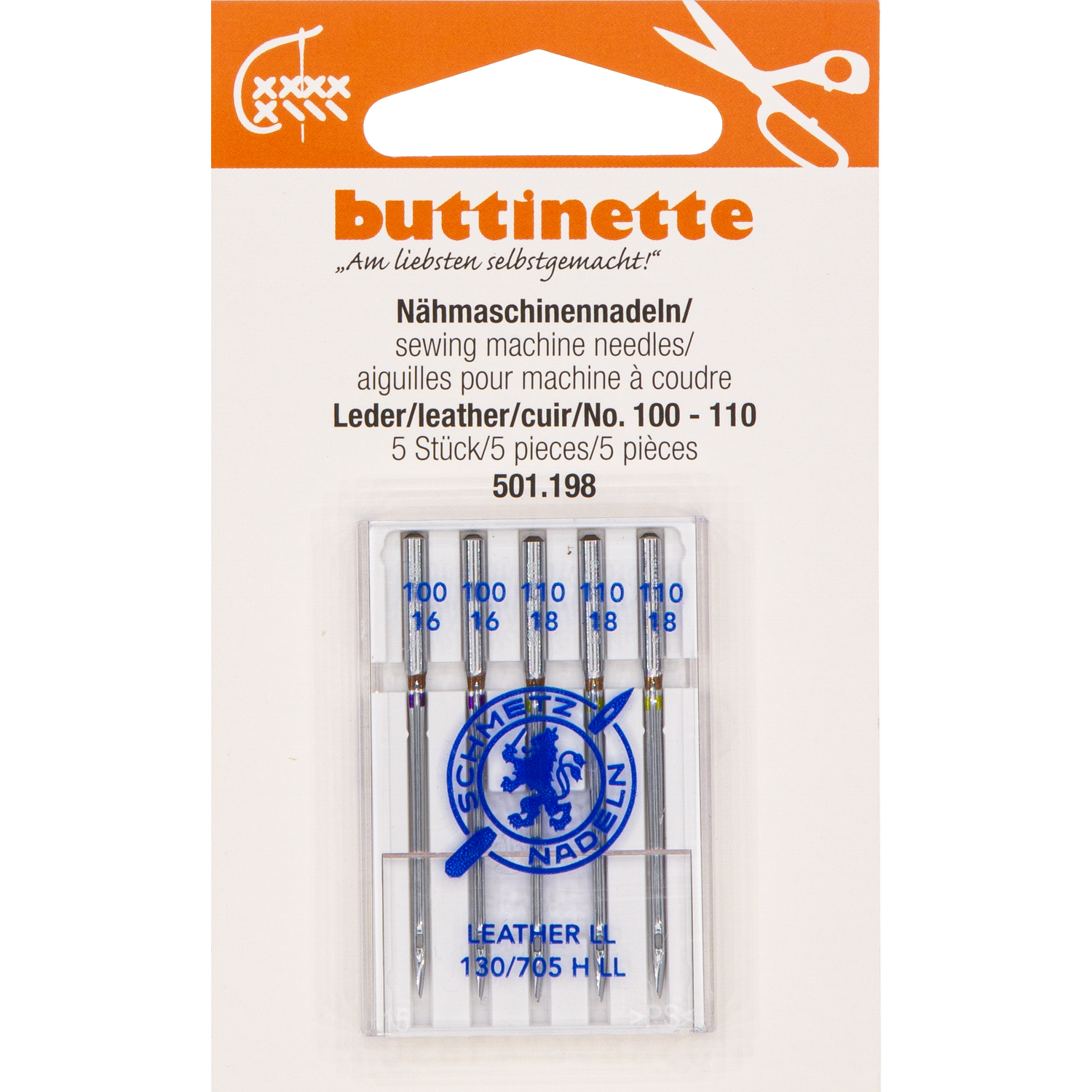 buttinette Nähmaschinennadeln Leder, Stärke: 100–110, Inhalt: 5 Stück