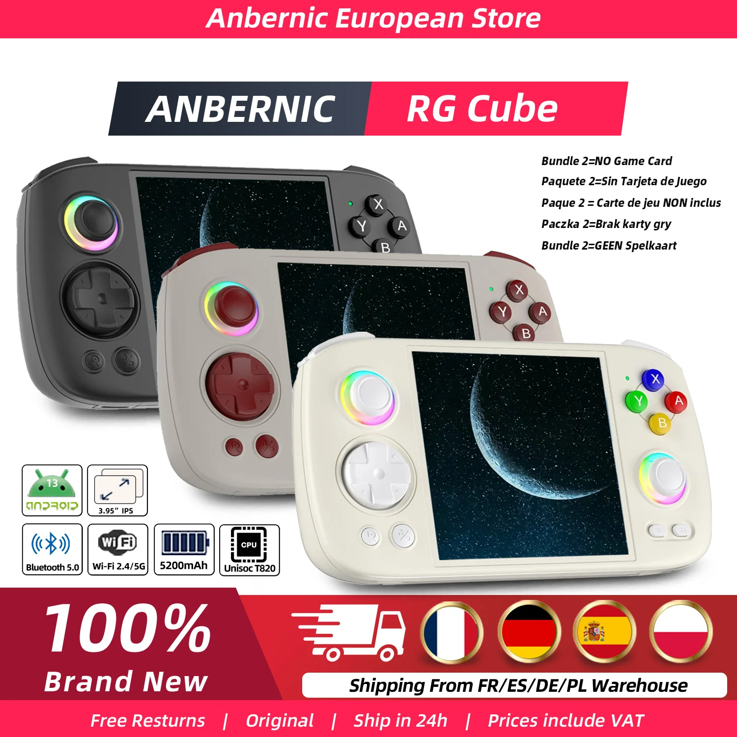 Console de jeu rétro Anbernic RG Cube, console de jeu portable, écran multi-touch 8+128G, système Android 13, console de jeu vidéo, 5200mAh