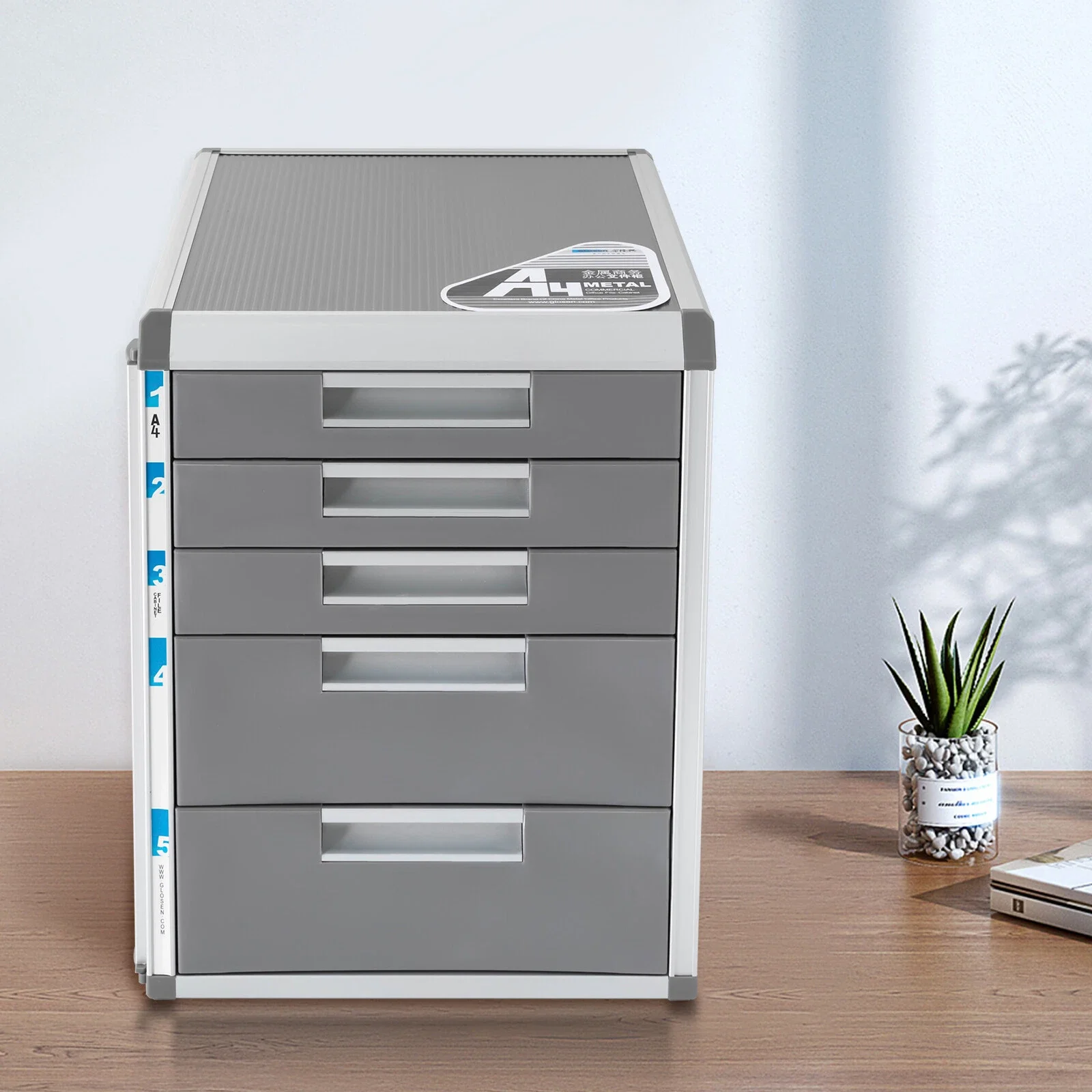 Schreibtisch-Apothekerschrank, 5-stufiger Schubladenorganizer mit Schloss, Aluminium-Aufbewahrungsbox, 2 große und 3 kleine Fächer, Dokumentenorganizer für Büro und Zuhause