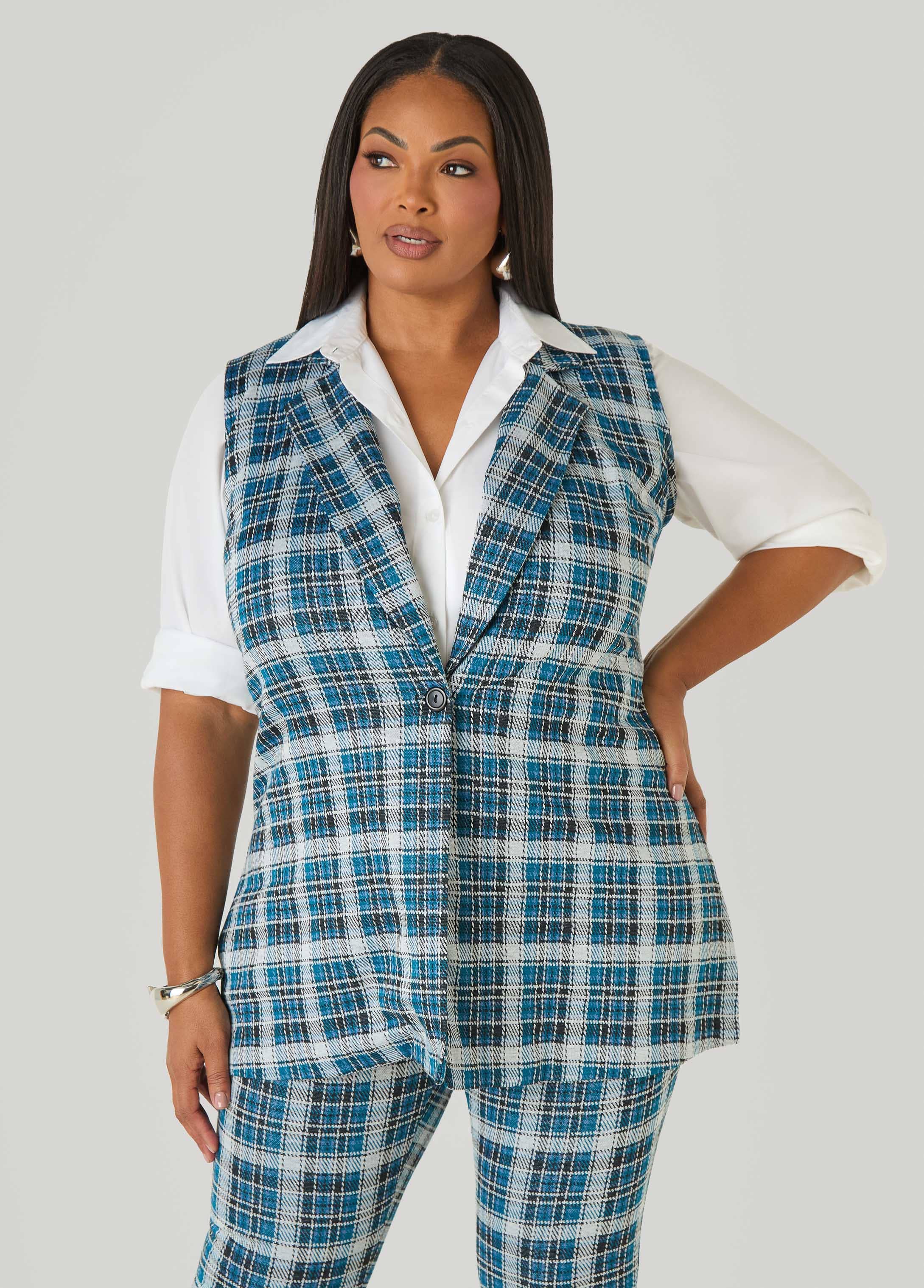 Plus Size Plaid Boyfriend Vest