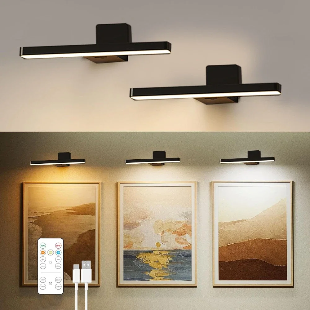 2PCS Drahtlose Wand Lampe Wiederaufladbare Fernbedienung Wand Lampen LED Spiegel Lichter für Wohnzimmer Gemälde Schlafzimmer Badezimmer Beleuchtung