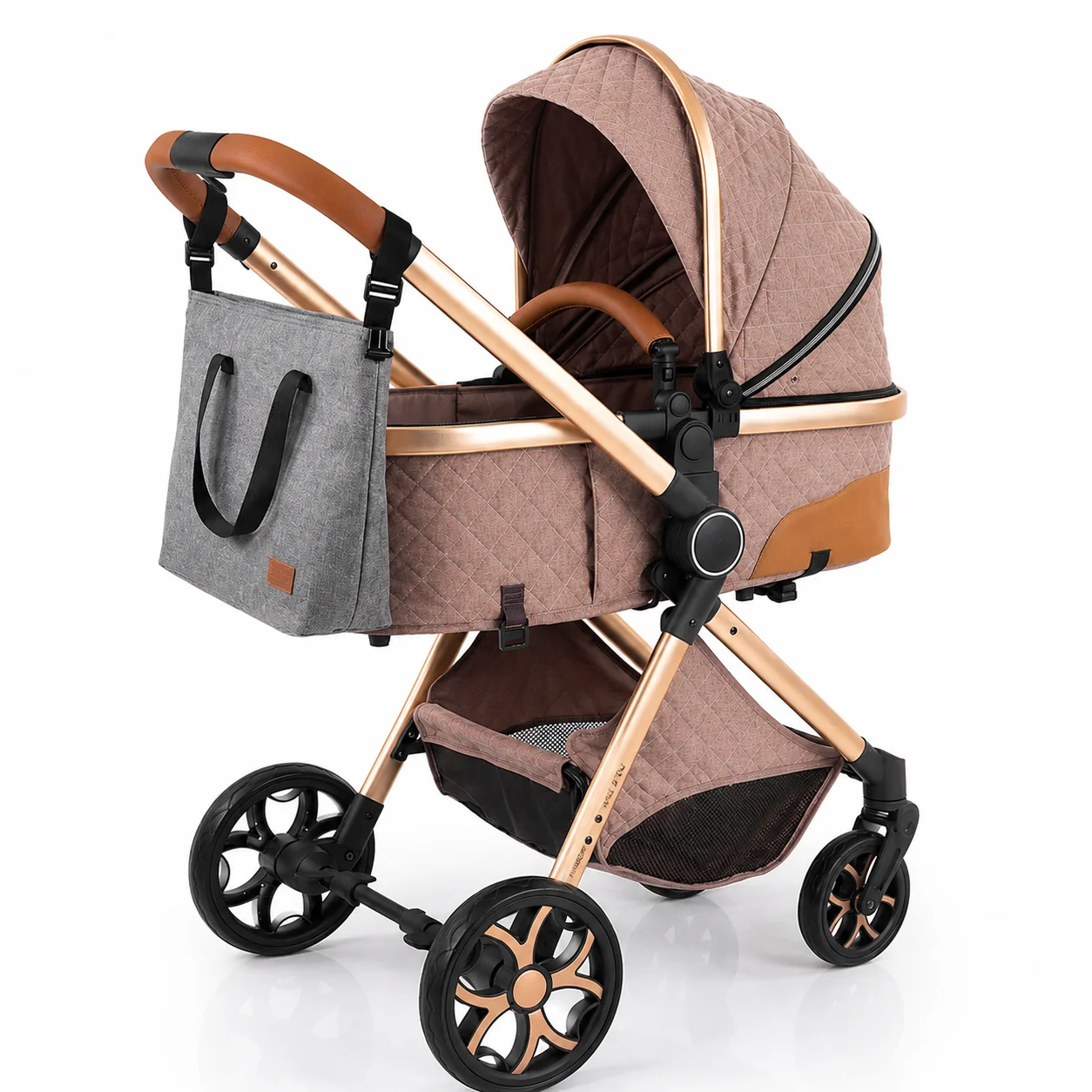 3-in-1-Kinderwagen, Kombinations-Kinderwagen, Reisesystem mit hochpositioniertem Autositz, leichtem Aluminiumrahmen, Einhand-Faltfunktion, umwandelbarer Sitz, Federungsrädern, UV-Schutz-Verdeck, großem Aufbewahrungskorb und bequemer, verstellbarer...