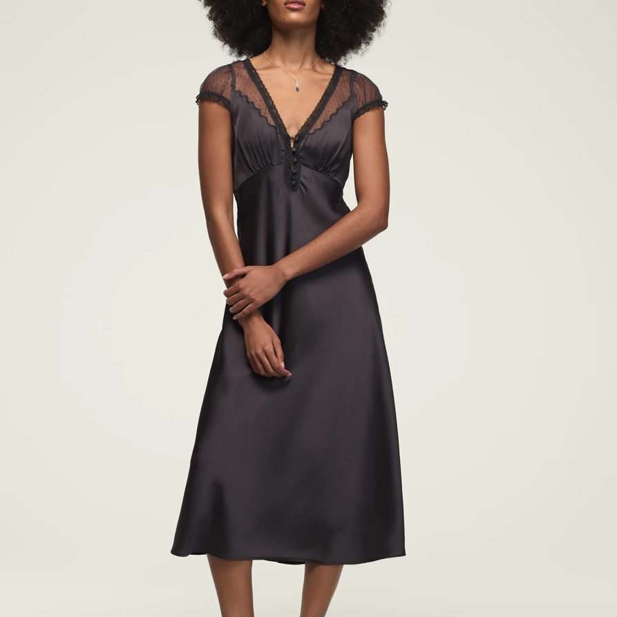 Lucky Brand Short Sleeve Simone Lace Maxi Dress - Women's Clothing Dresses Maxi Dress in India Ink, Size S