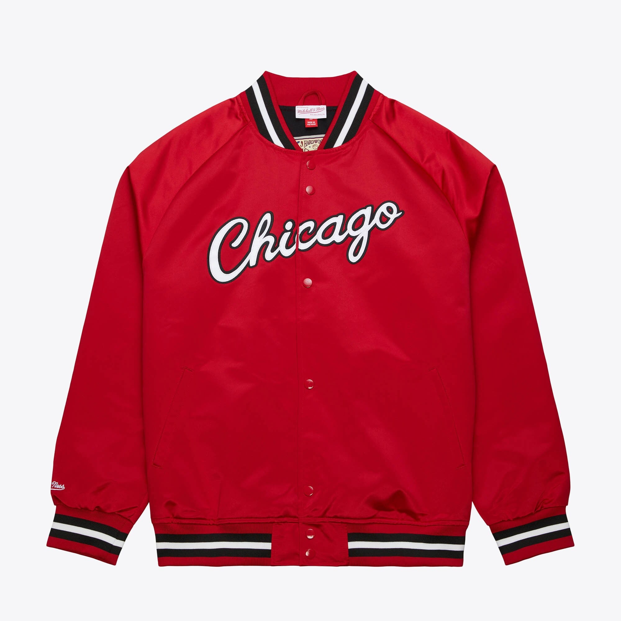 Chicago Bulls Mitchell & Ness Vintage-Logo-Jacke aus leichtem Satin – Herren