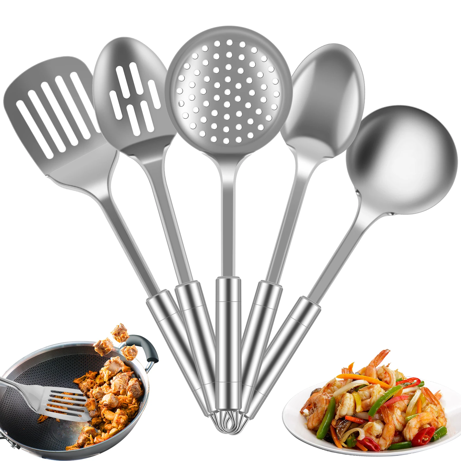 Ensemble d'ustensiles de cuisine 5 pièces, ensemble d'ustensiles de cuisine en acier inoxydable 11 pièces, cuillères de cuisine antiadhésives spatule ensemble d'ustensiles de cuisine