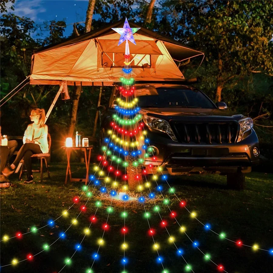 2m 9 Streifen führte fünfzackige Sterne Wasserfall Weihnachts garten Lichterketten Outdoor Girlande Lichterketten für Party Terrasse Dekor