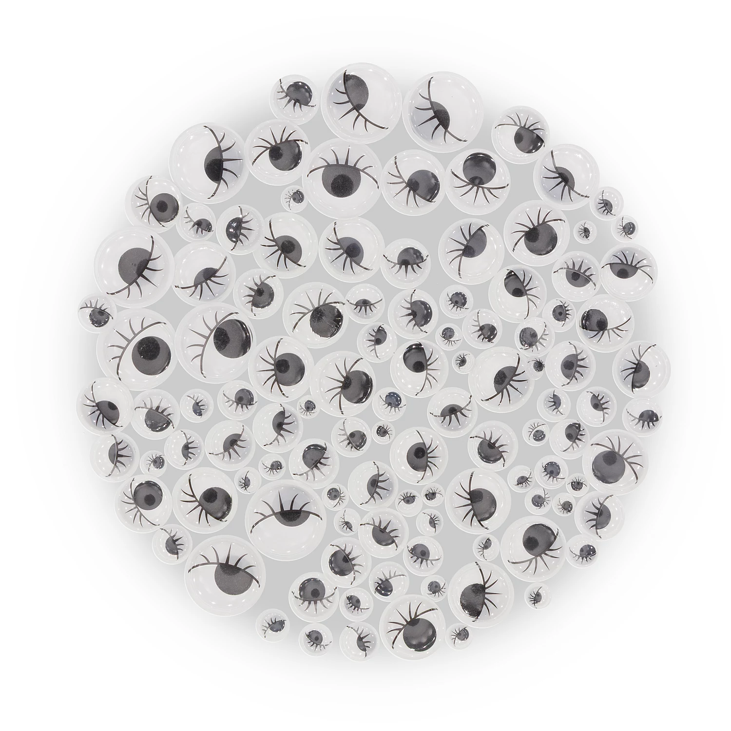 Wackelaugen mit Wimpern, zum Aufkleben, schwarz-weiß, 7–24 mm Ø, 100 Stück