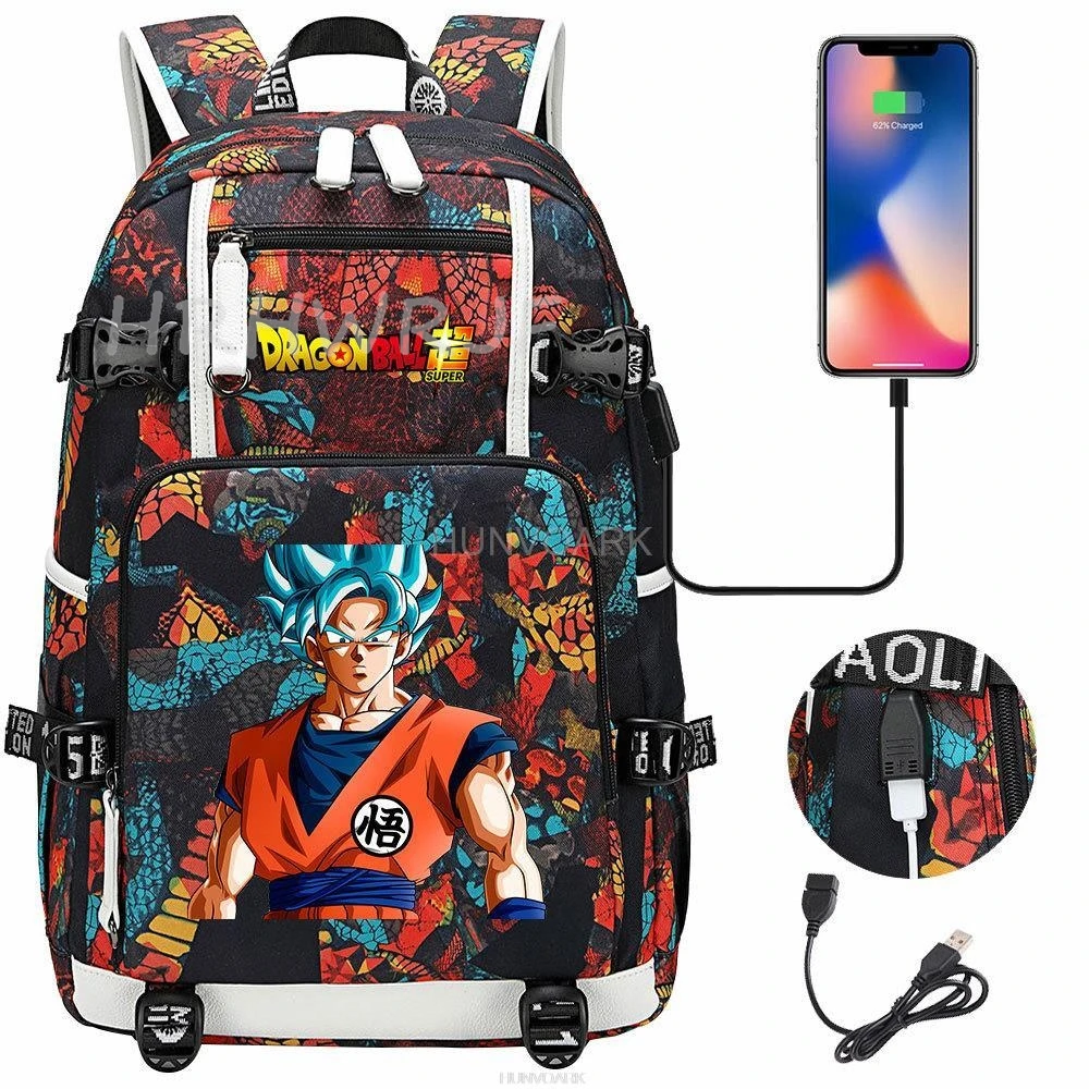 Sac à dos Dragon Ball pour hommes et femmes, sac d'école de grande capacité, chargeur USB, sac à dos multifonction pour étudiants, sacs d'école pour ordinateur portable