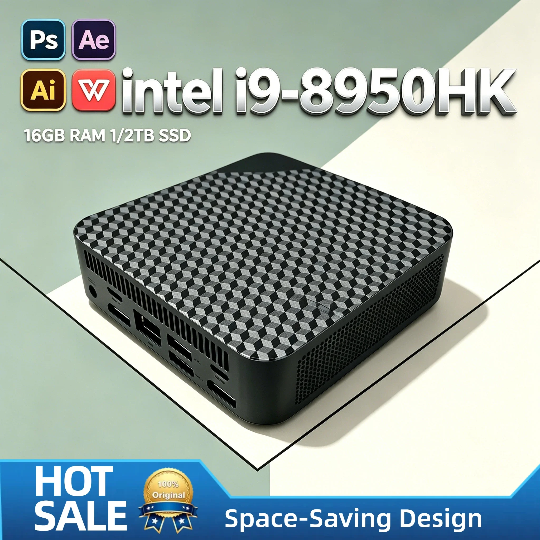 Mini PC portable Intel i9-8950HK 16 Go SSD M.2 NVMe Triple affichage 4K WiFi6 BT5.2 Refroidissement silencieux Bureau à domicile Pro Max
