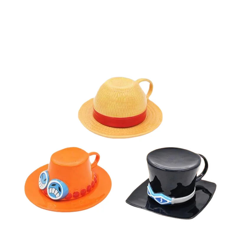 Kawaii Anime One Piece Luffy White Porcelain Cup Saucer Creative Cartoon Drinkware Fashion Couple Daily Household Gift Set