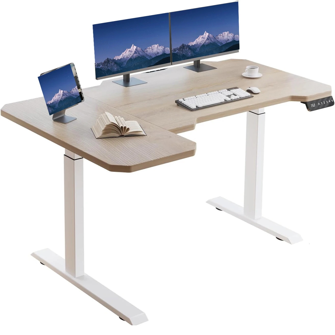 Radlove 150cm l-schreibtisch elektrisch höhenverstellbar eckschreibtisch, mit zwei Motoren, l förmiger tisch stehpult, mit 4-Memory-Steuerung, Beige