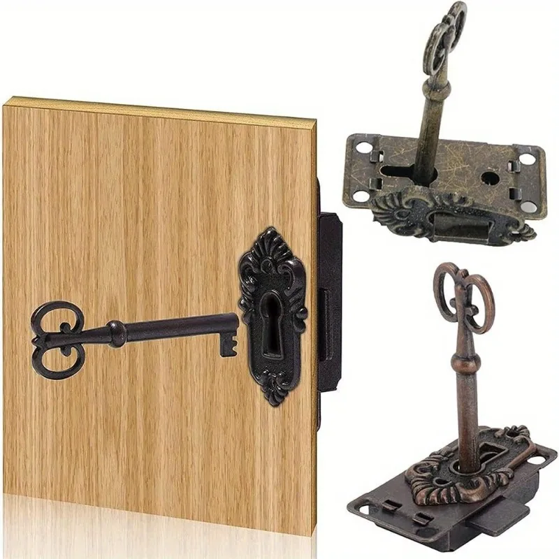 1 Set Schrankschlösser im Vintage-Stil aus Bronze, dekorative Türschlösser im antiken Design, Schranktürschloss-Set, für Schmuckschatullen, Kleiderschränke