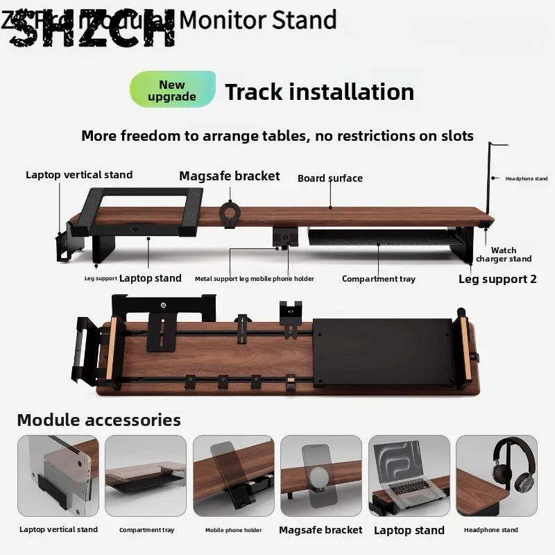Z3 Pro Modularer Monitorständer aus Massivholz, Desktop-Erhöhung, Ergonomischer Computerbildschirm-Ständer, Büro-Schreibtisch-Organizer-System