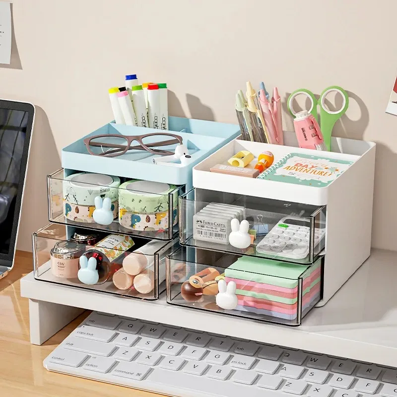 Schreibtisch-Aufbewahrungsbox mit Schublade, kleiner Schreibtisch-Organizer, Büro-Make-up-Organizer, Visitenkarten-/Stift-/Bleistift-/Handy-/Schreibwaren-Organizer