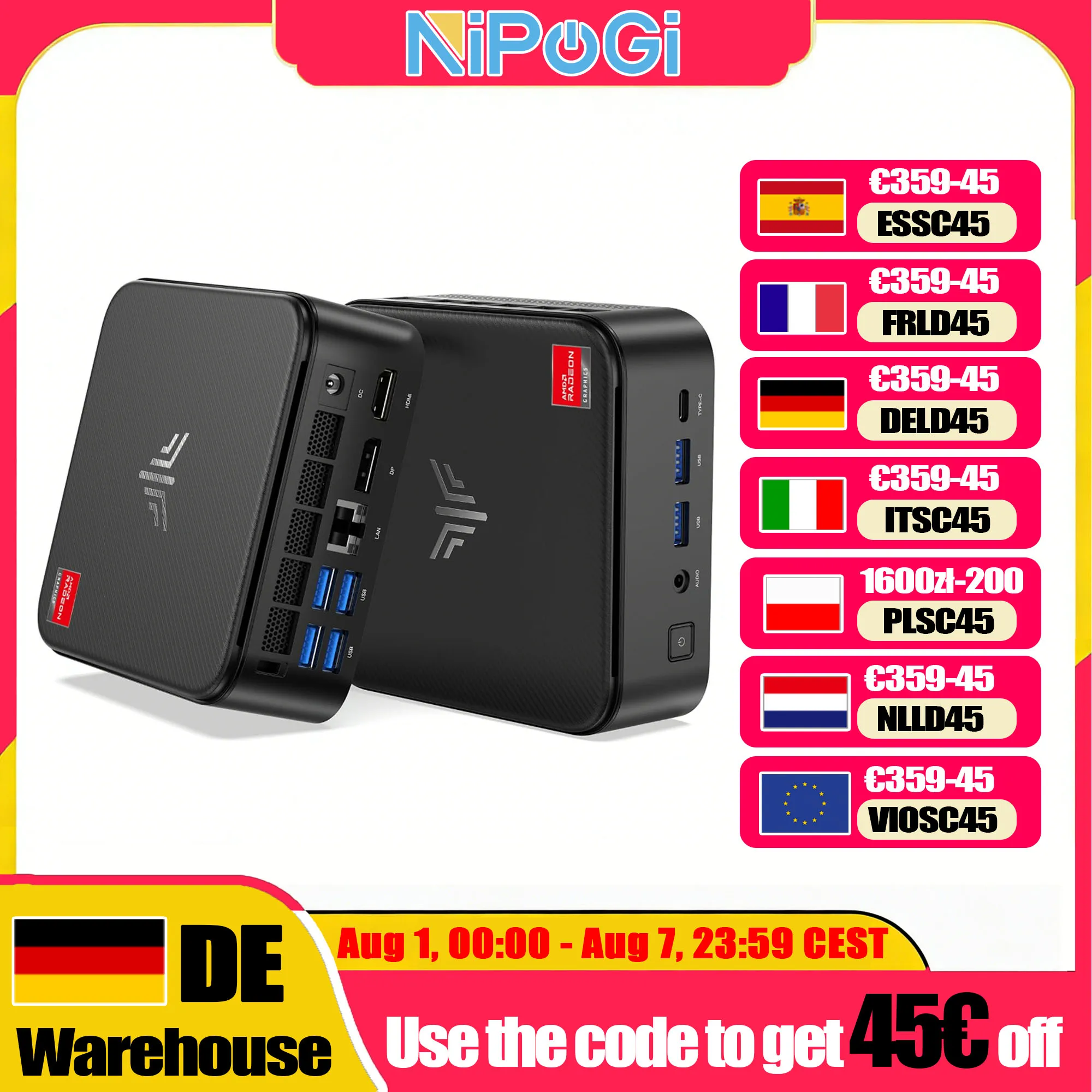 NiPoGi E3B Mini-PC, Mini-PCs mit Windows 11 Pro, ΑΜD Ryzen 5 7430U, 16GB LPDDR4 RAM, 512GB SSD, Type-C, WiFi 6, BT 5.2, mit 4K bei 60 Hz Unterstützung