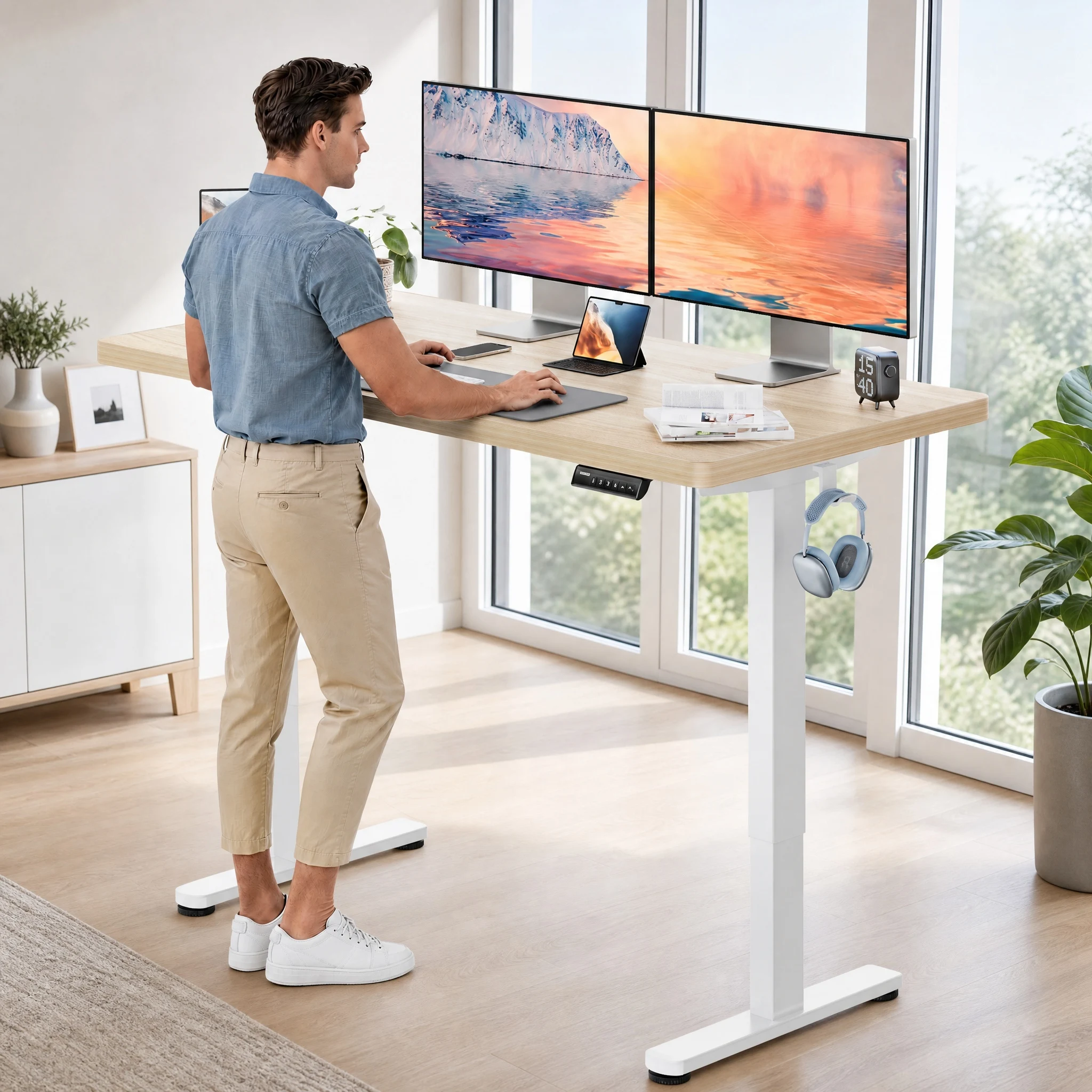 Höhenverstellbares Schreibtisch 160x80cm- 120x80 cm, 25 mm, vollständiger Tisch mit bürstenloser Motor, ergonomischer Schreibtisch, höhenverstellbar, einfach montierbar, elektrischer Heim- und