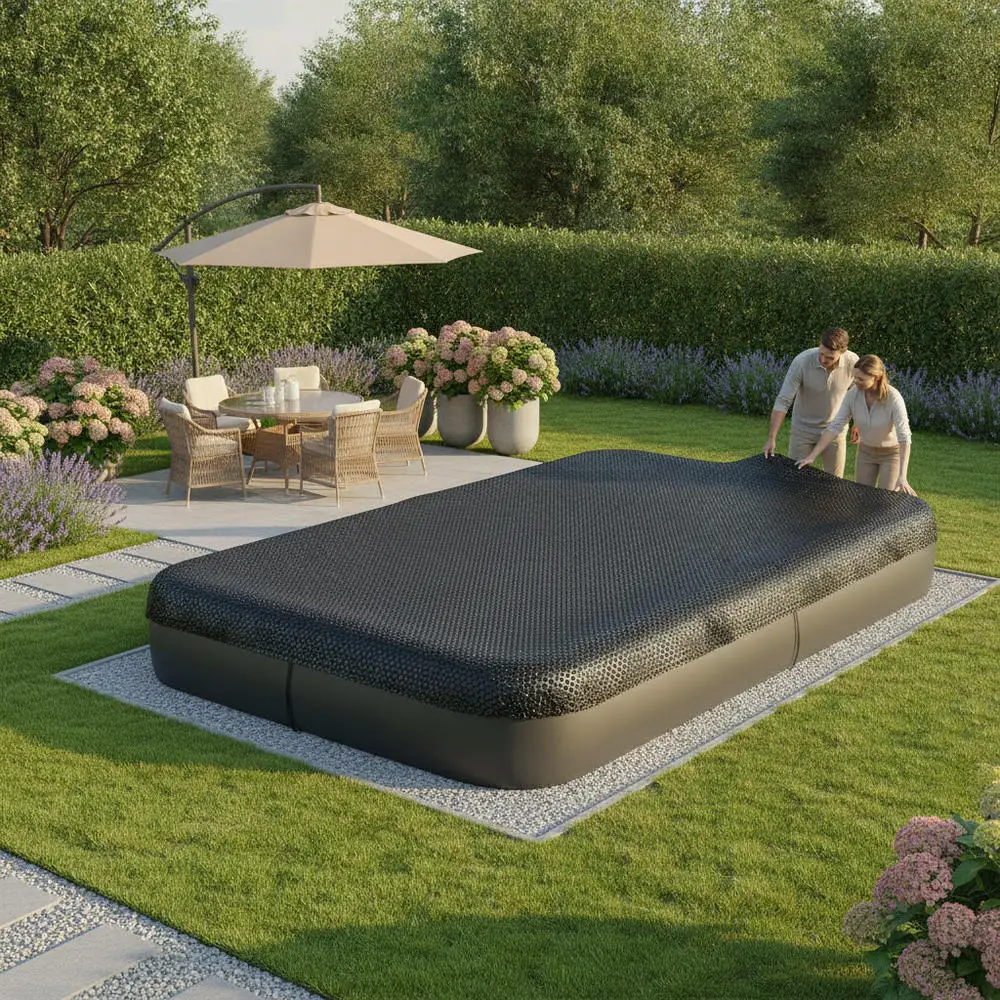 Couverture solaire pour piscine, couverture flottante pour piscine, couverture anti-évaporation pour piscine, couverture de piscine noire 600×300 cm en PE, couverture thermique pour piscine,