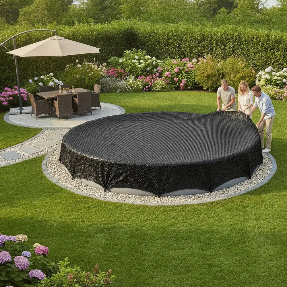 Couverture solaire pour piscine, couverture flottante pour piscine, couverture anti-évaporation pour piscine, couverture de piscine noire 356 cm en PE, couverture thermique pour piscine, couverture de