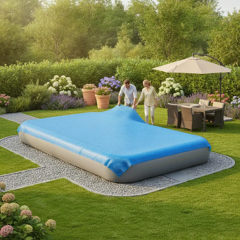 Couverture solaire pour piscine, couverture flottante pour piscine, couverture anti-évaporation pour piscine, couverture rectangulaire pour piscine en PE bleu 450 x 220 cm, couverture thermique pour